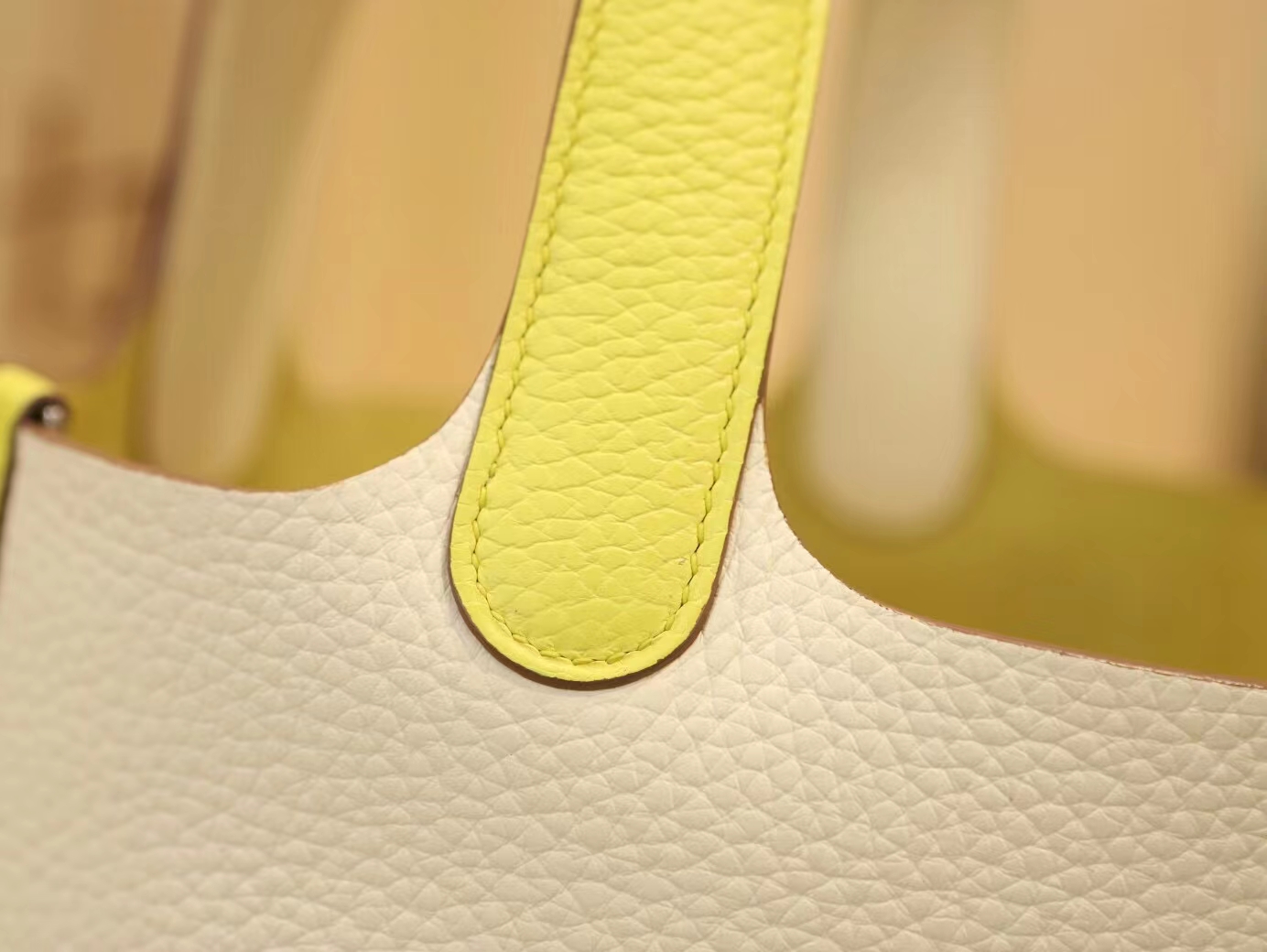 爱马仕菜篮子水桶包 Hermes Picotin Lock18CM 奶油白对拼糖果黄 银扣