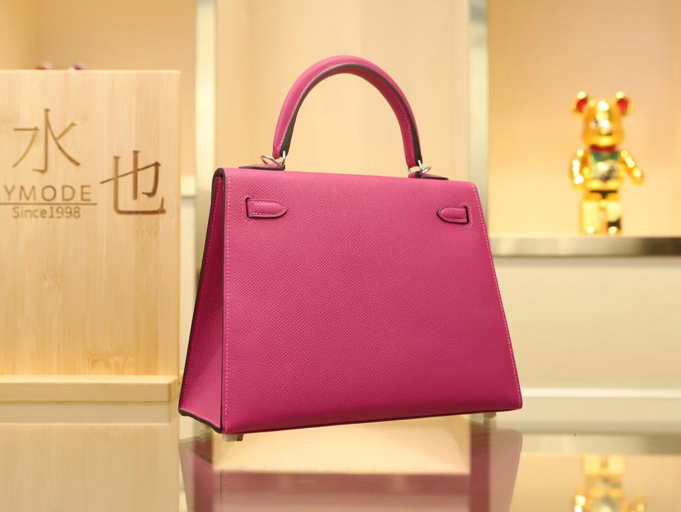 Symode爱马仕Hermes L3玫瑰紫Epsom手掌纹牛皮凯莉包Kelly 25CM 银扣