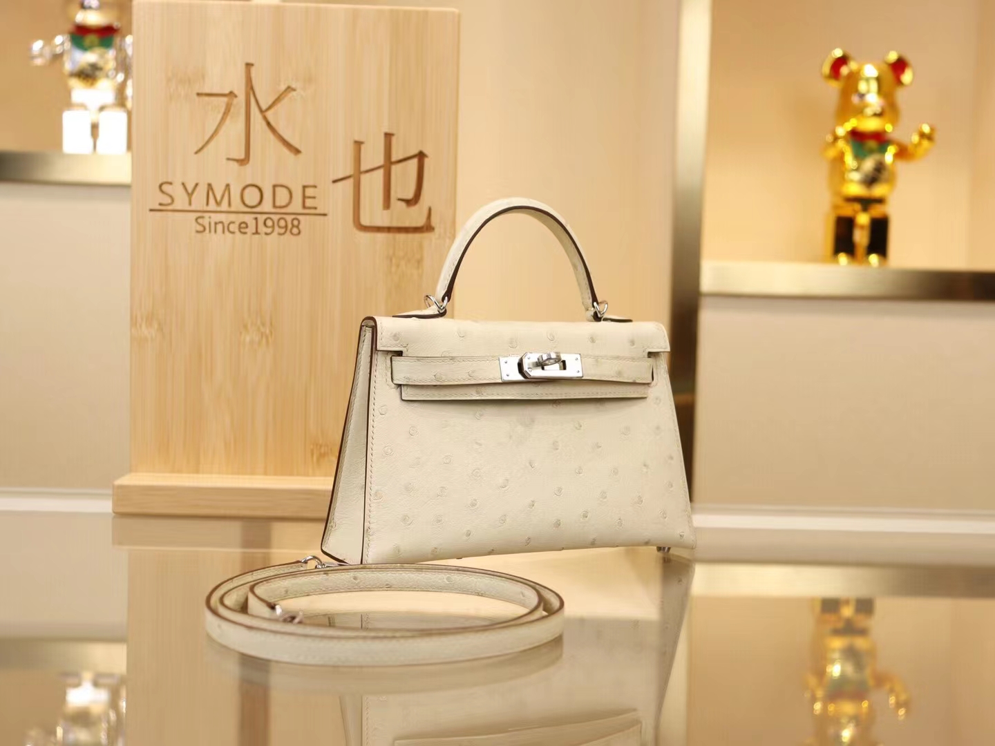 爱马仕手拿包 Hermes Mini Kelly 2代3C羊毛白鸵鸟皮迷你凯莉包 银扣