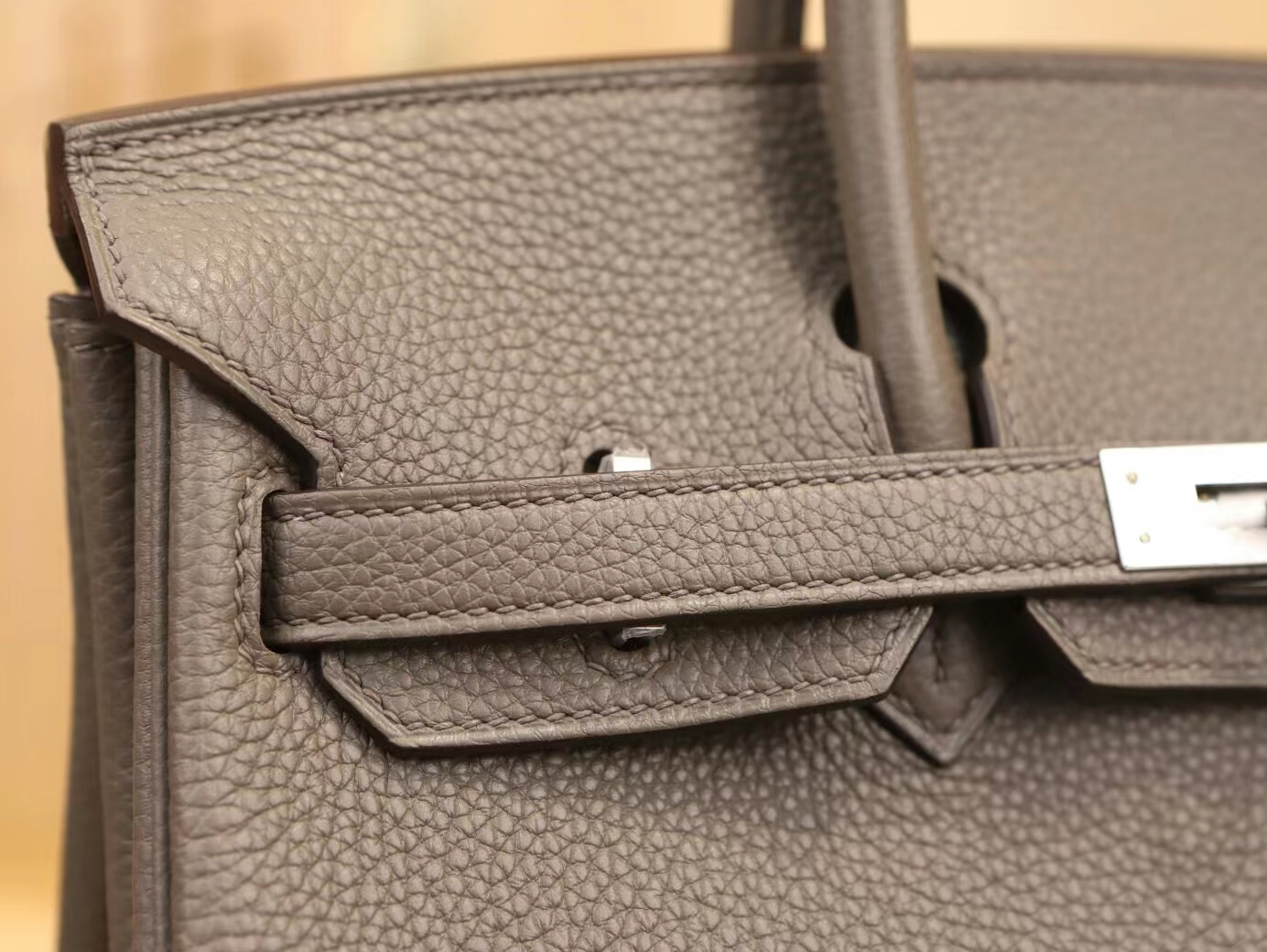 爱马仕包包官网 Hermes Birkin25CM 8F锡器灰Togo皮内缝铂金包