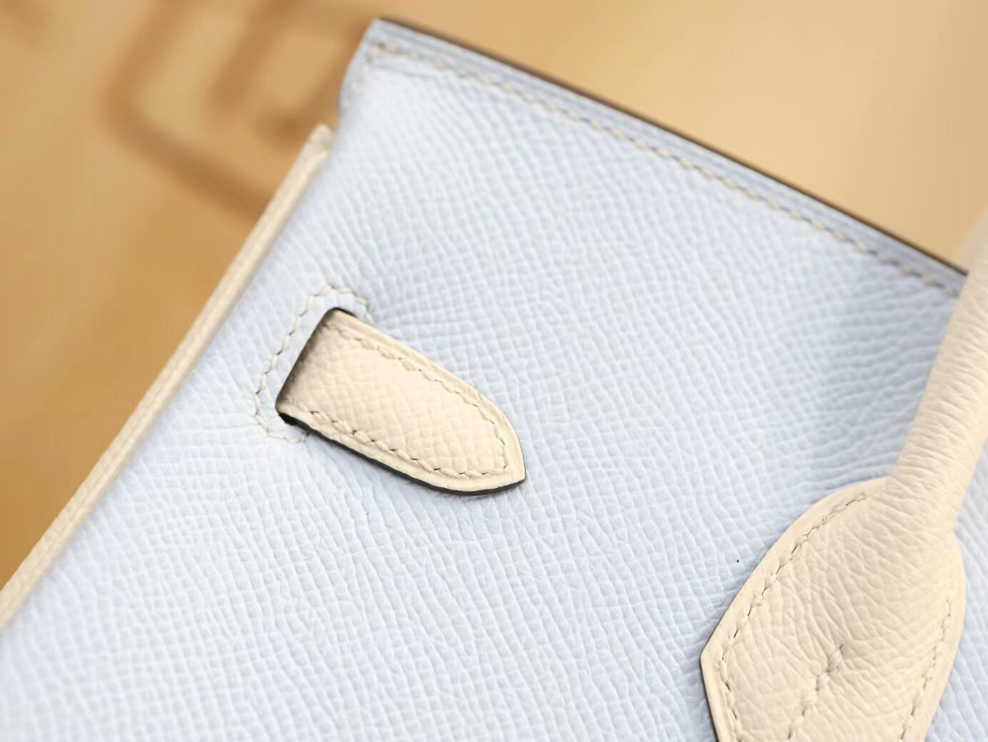 爱马仕Hermes T0圣杯蓝拼I2奶油白Epsom皮铂金包Birkin25CM 银扣