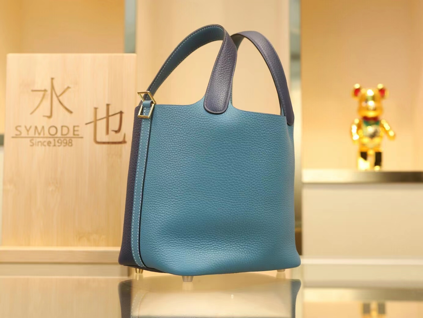 爱马仕对拼菜篮子包 Hermes Picotin Lock18CM 牛仔蓝对拼宝石蓝 金扣