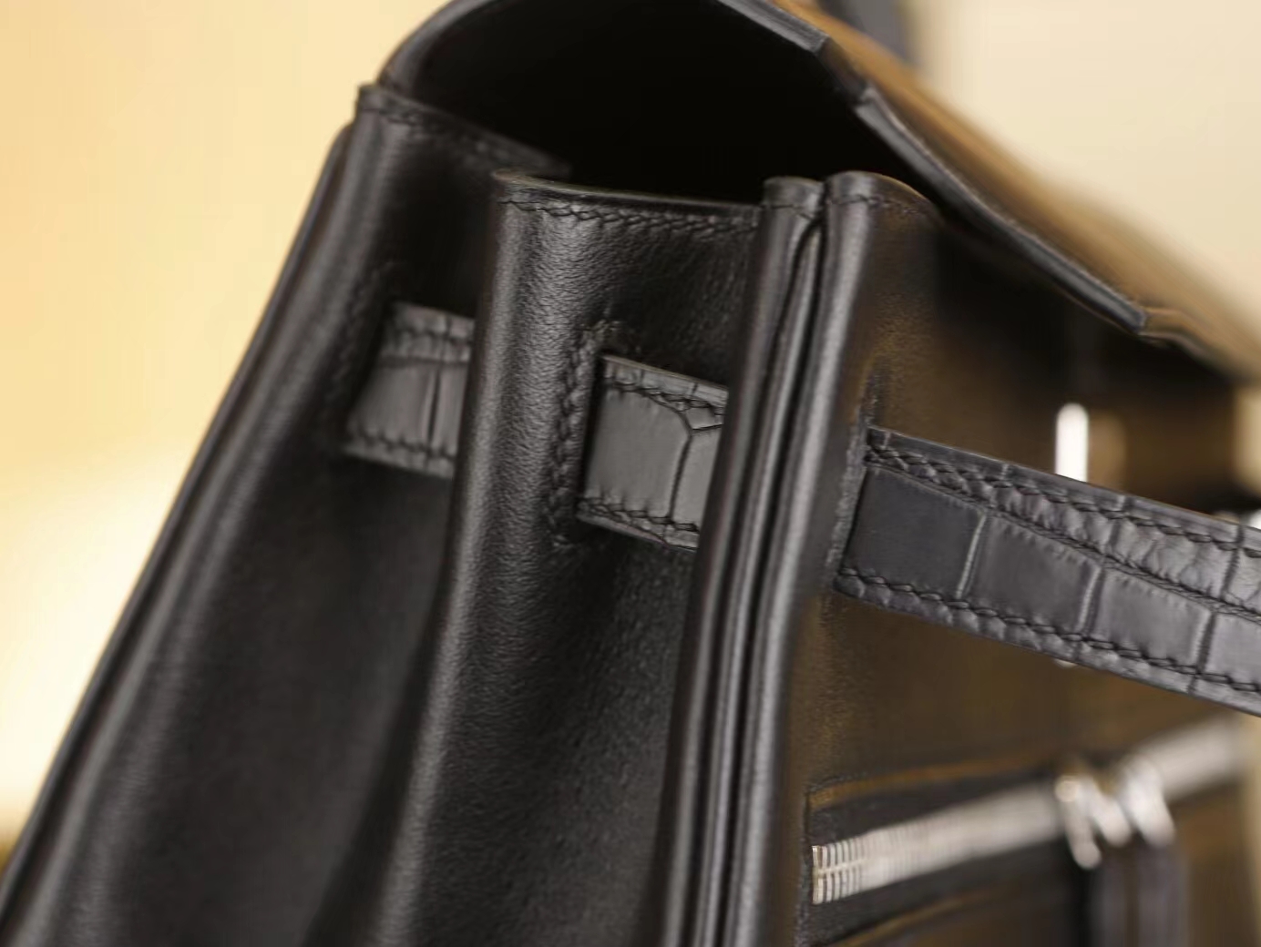 Hermes Kelly Lakis32CM 爱马仕Swift小牛皮拼雾面鳄鱼皮凯莉包 银扣