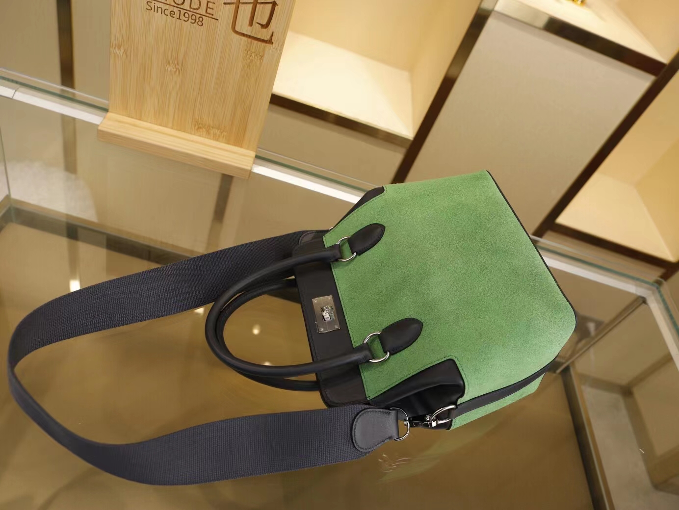 爱马仕包包定制 Hermes工具箱牛奶盒CC66青草绿s拼2Z午夜蓝Toolbox20CM