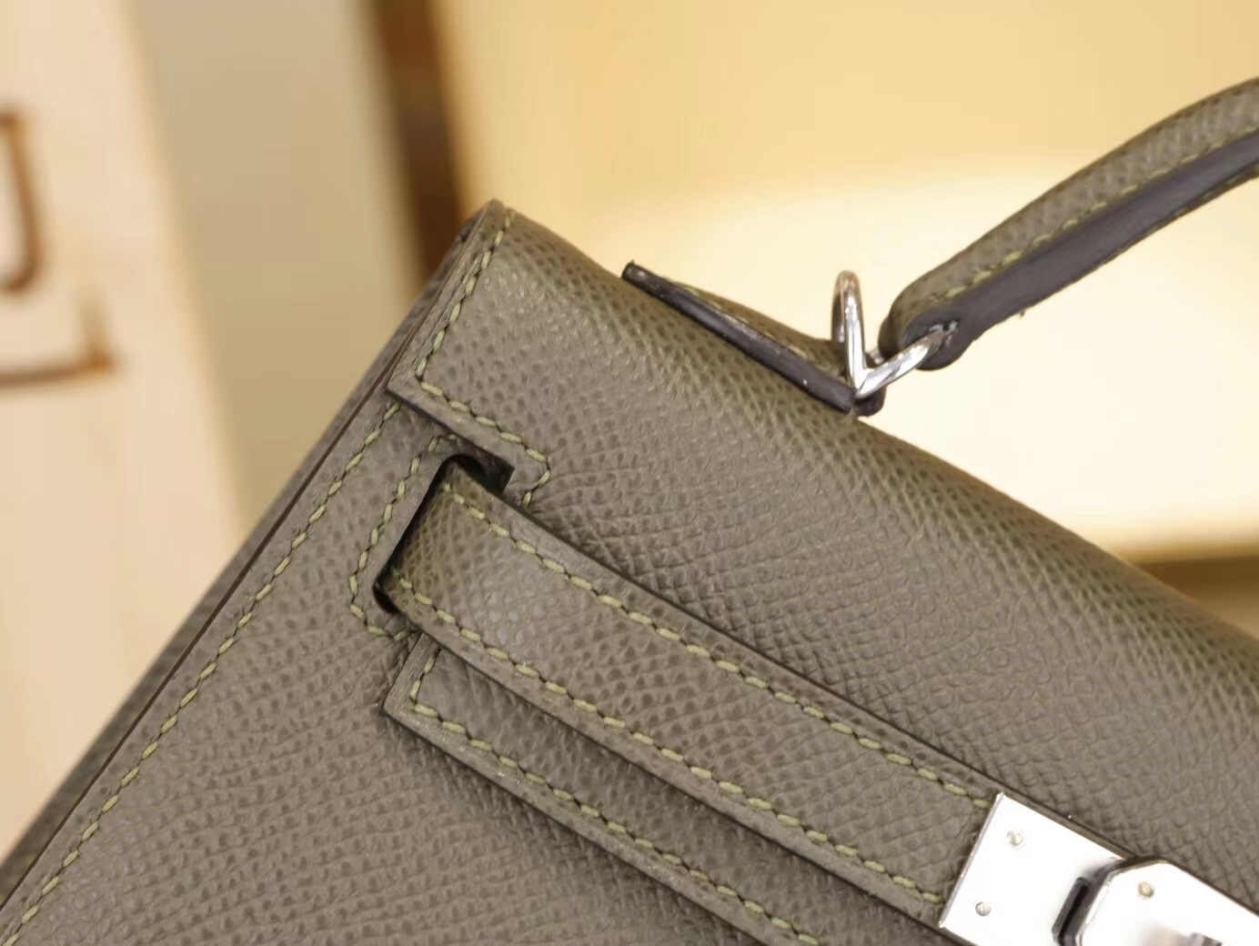 爱马仕二代迷你凯莉包 Hermes mini kelly 2代 V6丛林绿Epsom牛皮 银扣
