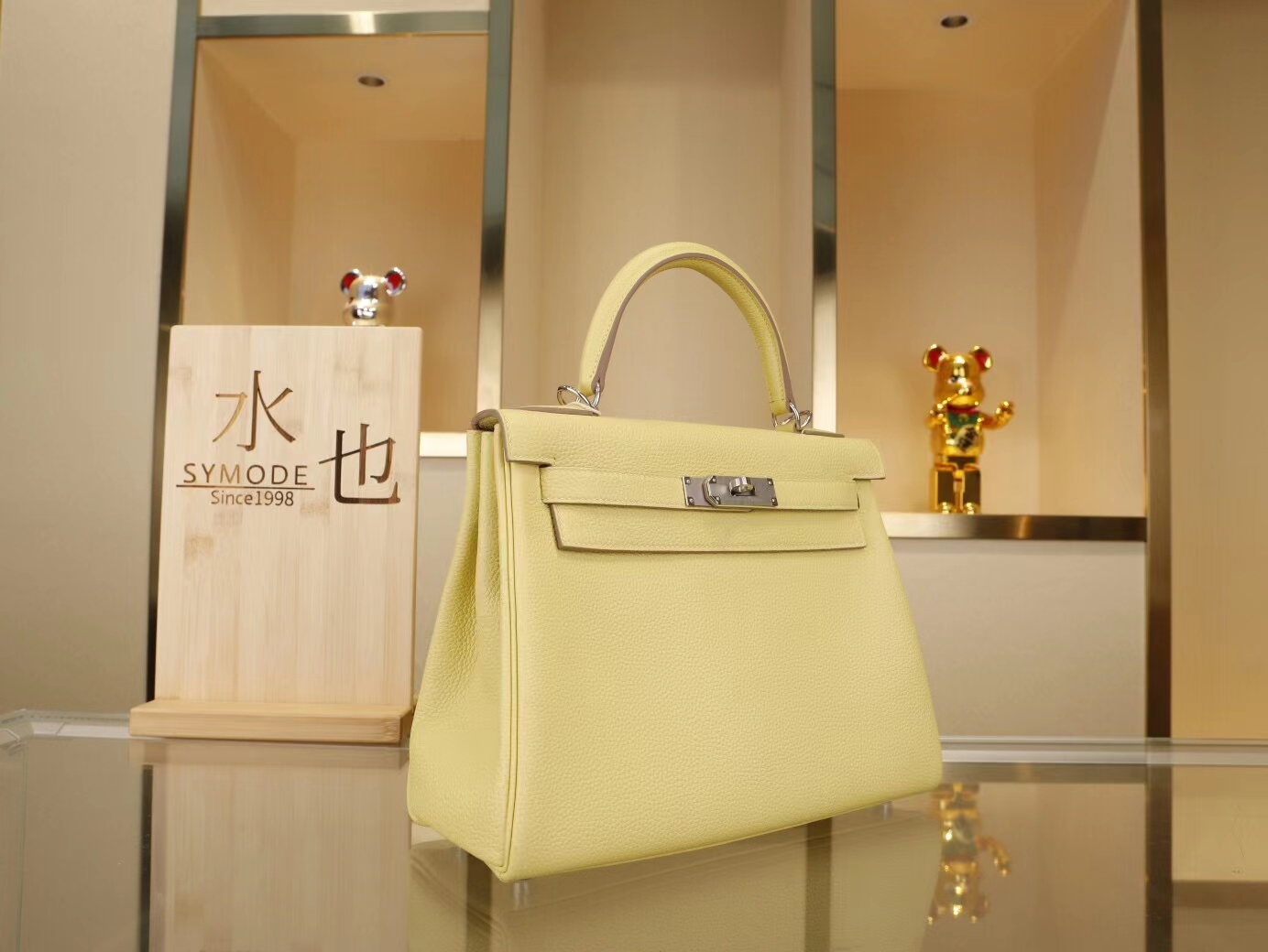 爱马仕凯莉包 Hermes Kelly28CM 1Z小鸡黄Togo牛皮 银扣