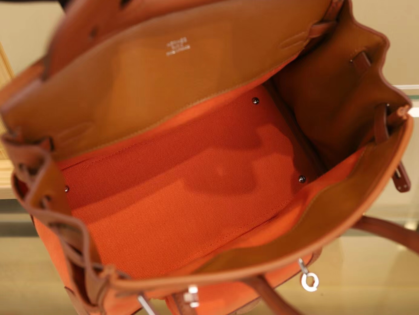 爱马仕帆布铂金包 Hermes Birkin Cargo25CM 橙色帆布拼金棕牛皮 银扣