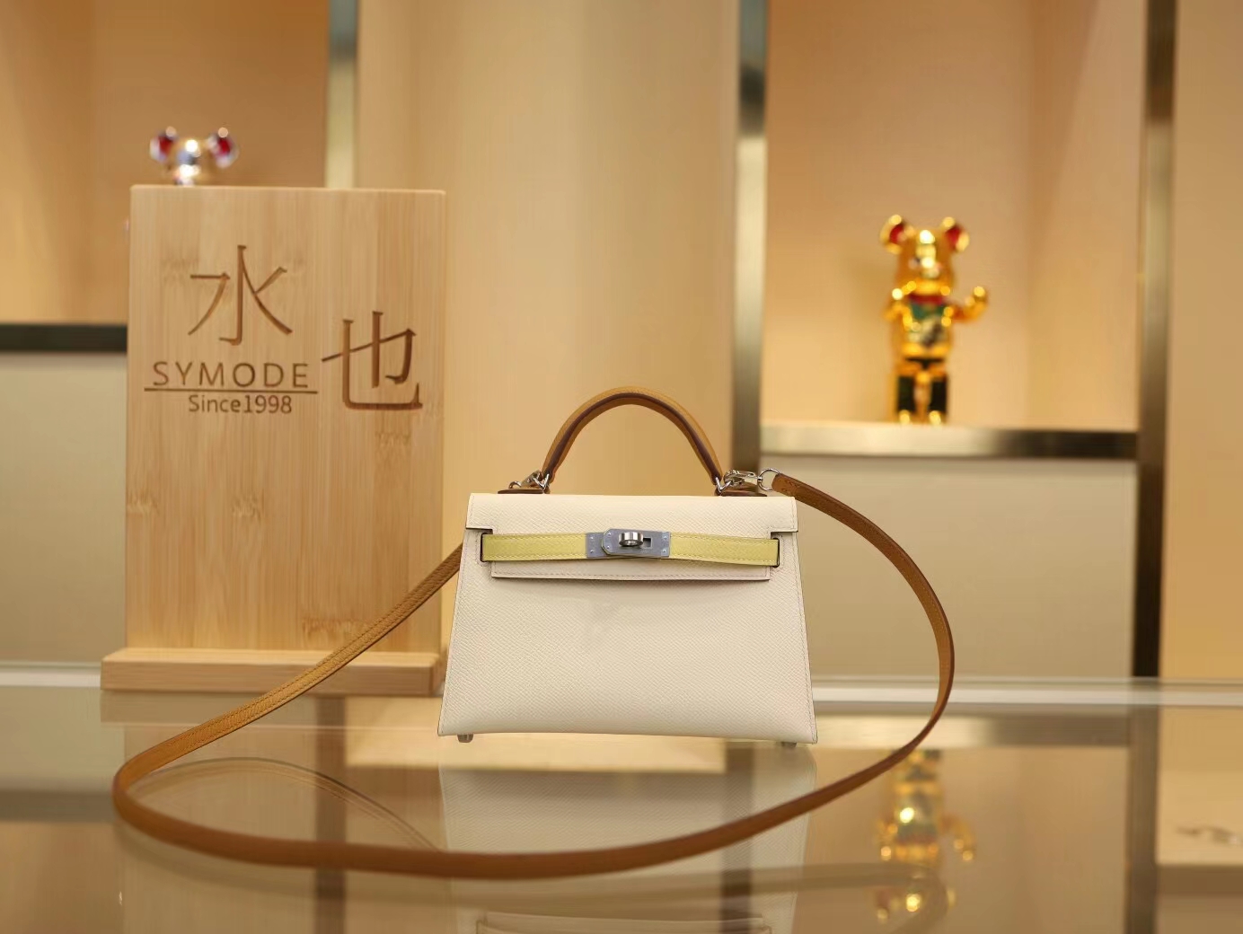 Hermes爱马仕三拼色二代迷你凯莉包 I2奶油白拼1z小鸡黄拼2s芝麻色mini kelly 2代