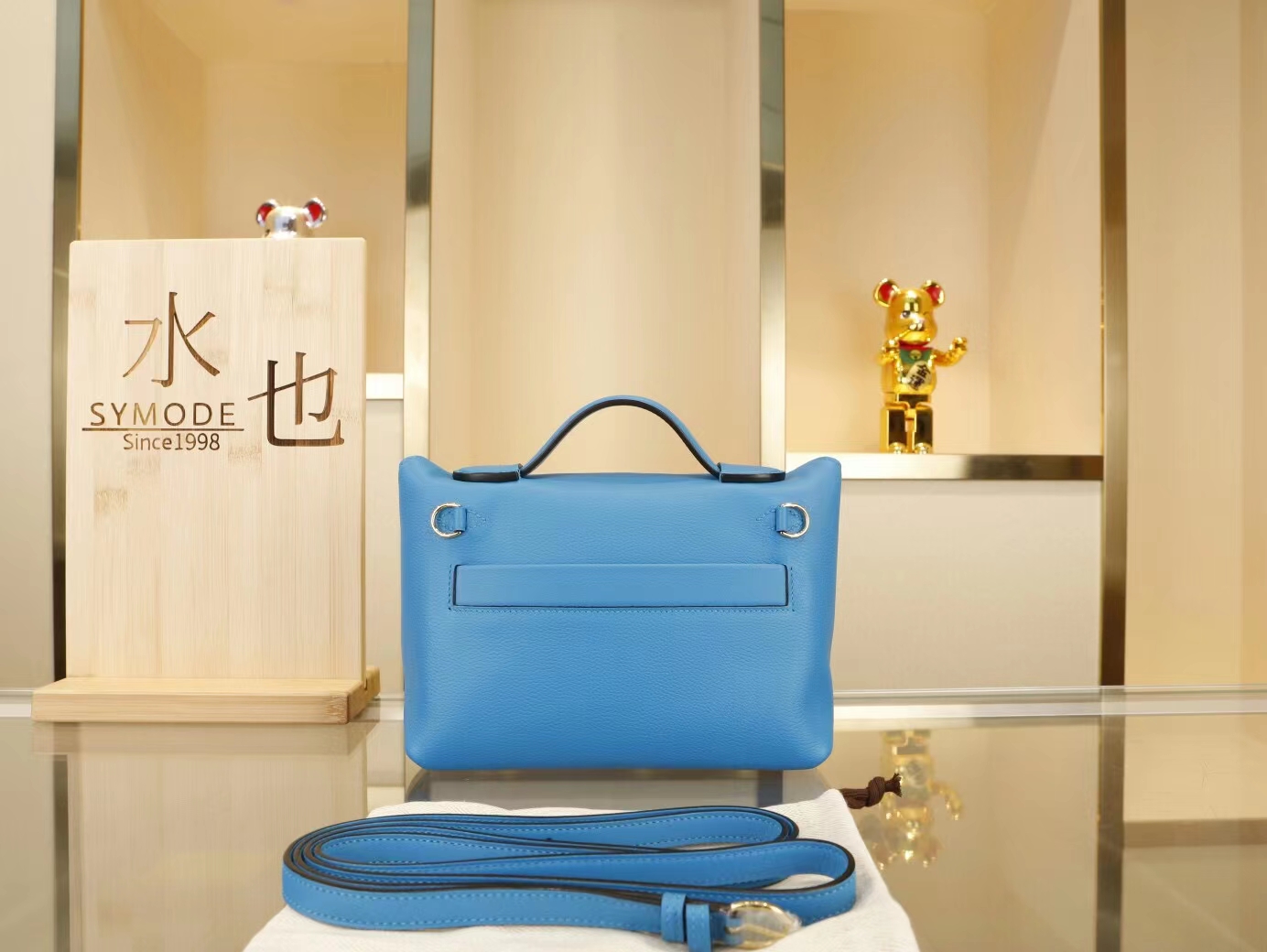 爱马仕新款女包 Hermes mini 2424 0F弗里达蓝 Evercolor拼Swift牛皮 金扣