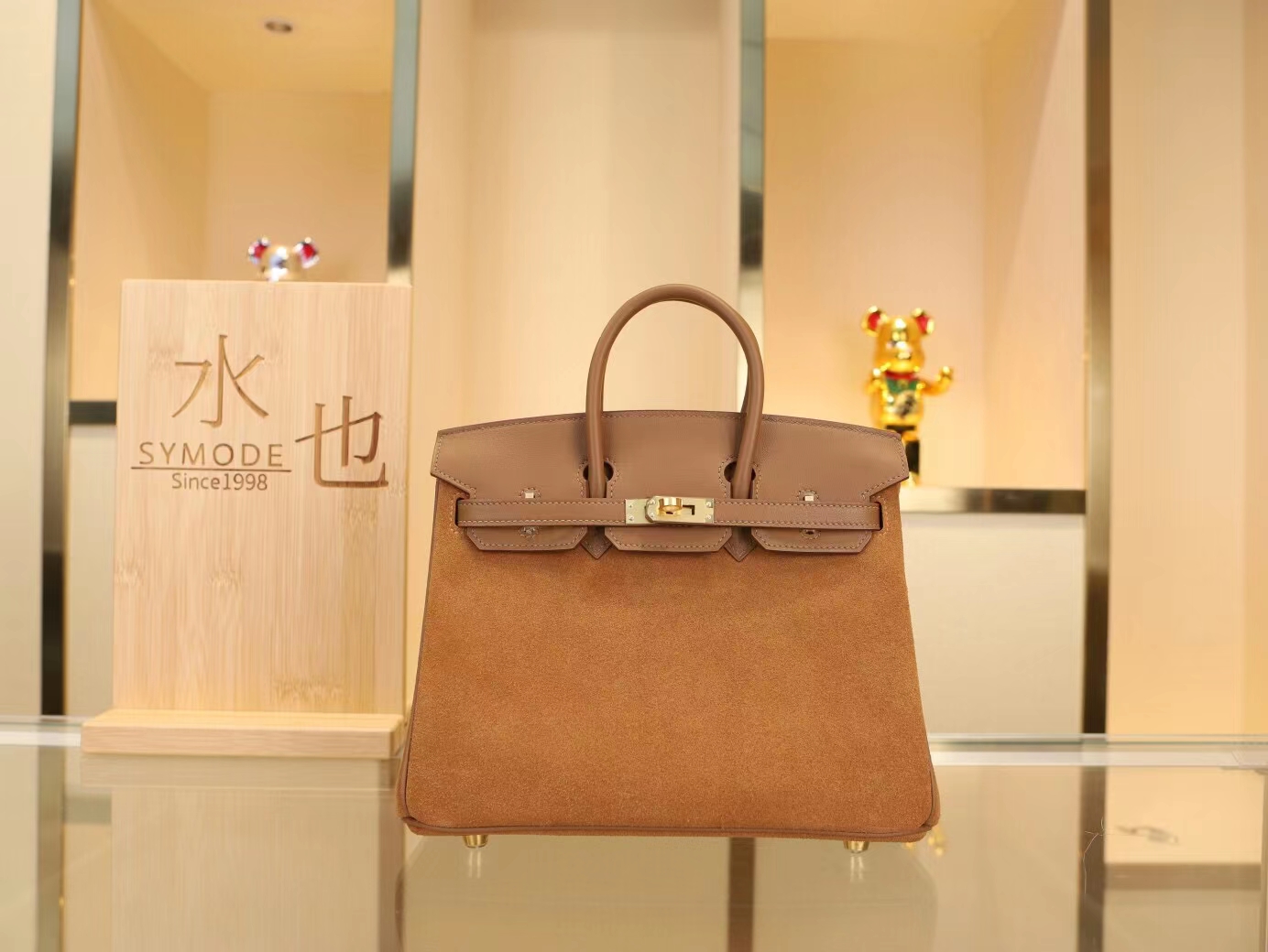 爱马仕新款铂金包 Hermes Swift皮拼grizzly麂皮3g栗子色 Birkin25CM