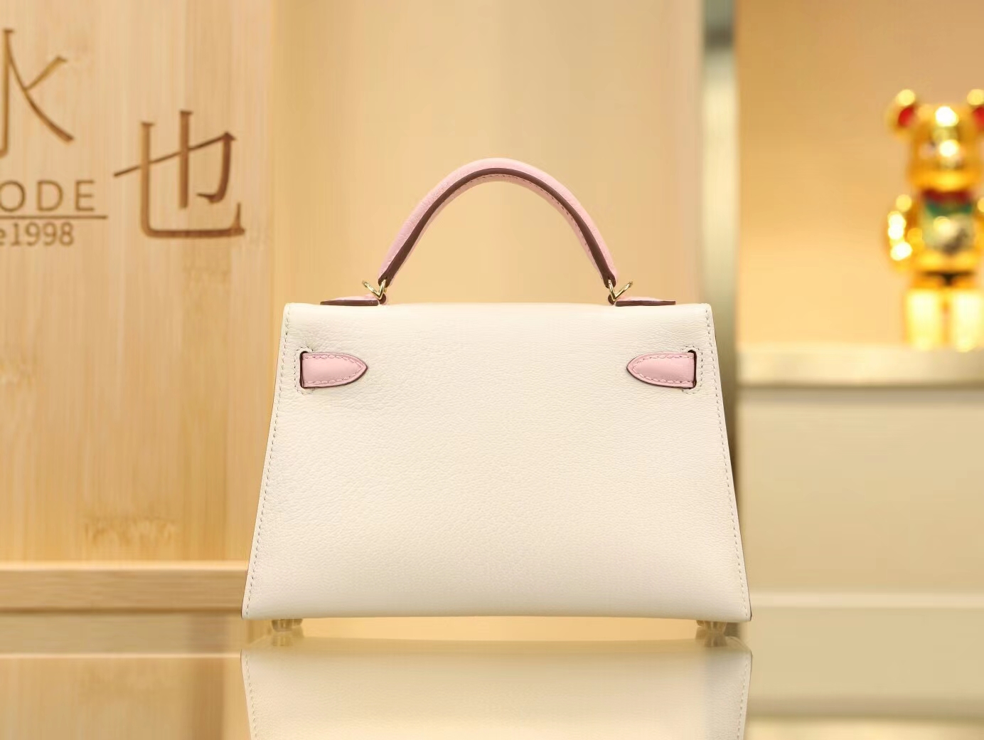 Hermes Mini Kelly 2代 爱马仕I2奶油白拼3Q水粉色山羊皮拼色二代迷你凯莉包