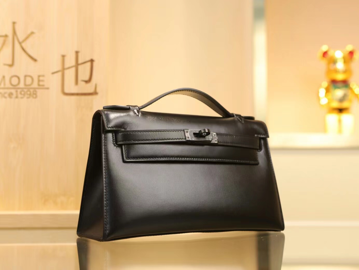 爱马仕迷你凯莉包一代全黑So Black 黑色Swift皮Kelly Pochette1代22cm