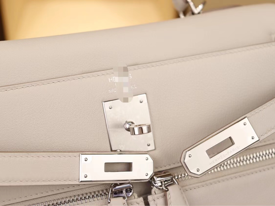 Hermes Kelly Lakis32CM 爱马仕珍珠灰Swift牛皮新款凯莉包 银扣