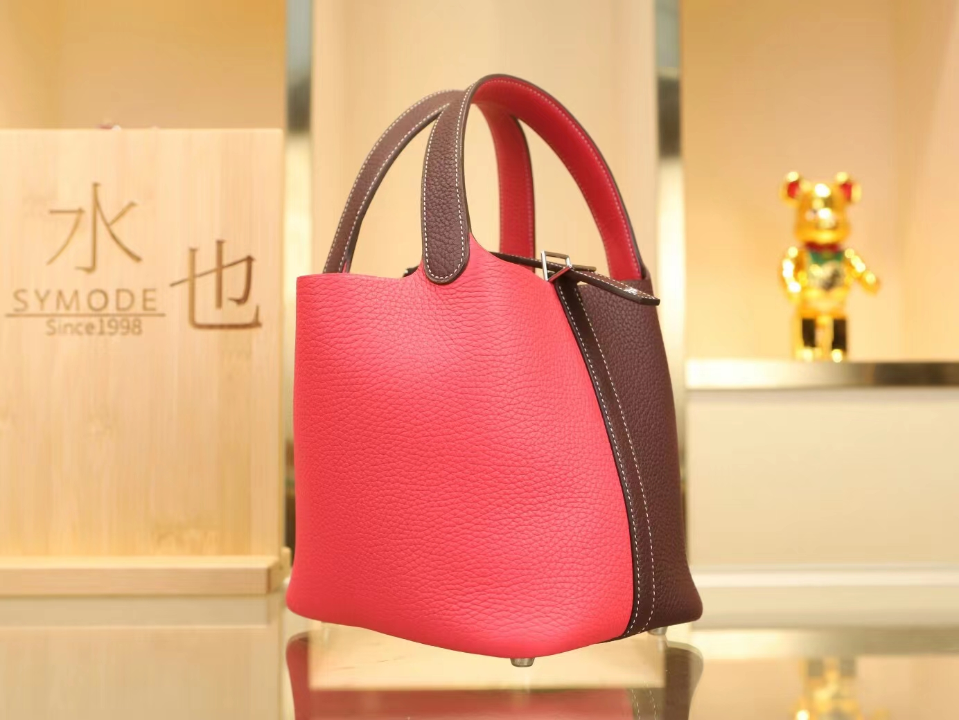 Hermes Picotin Lock18CM 爱马仕马鞍红对拼树莓粉菜篮子包水桶包