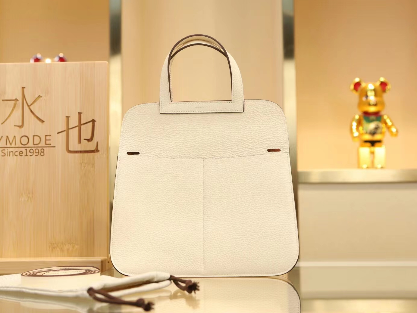 Hermes Halzan25CM 爱马仕I2奶油白内拼2S芝麻色TC牛皮手提单肩包