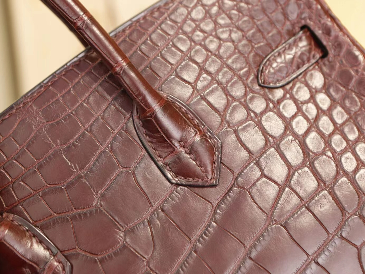 Hermes Birkin25CM 爱马仕CK57波尔多酒红 雾面倒v野生鳄鱼皮铂金包 金扣