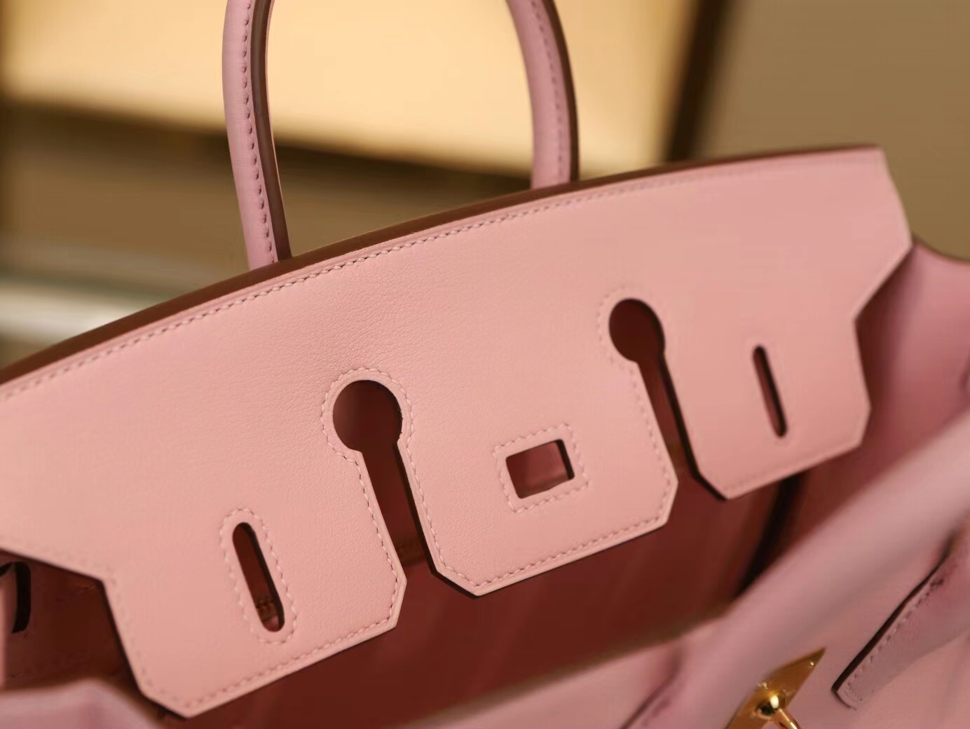 Hermes Birkin25CM 爱马仕3Q新樱花粉Swift小牛皮铂金包 金扣