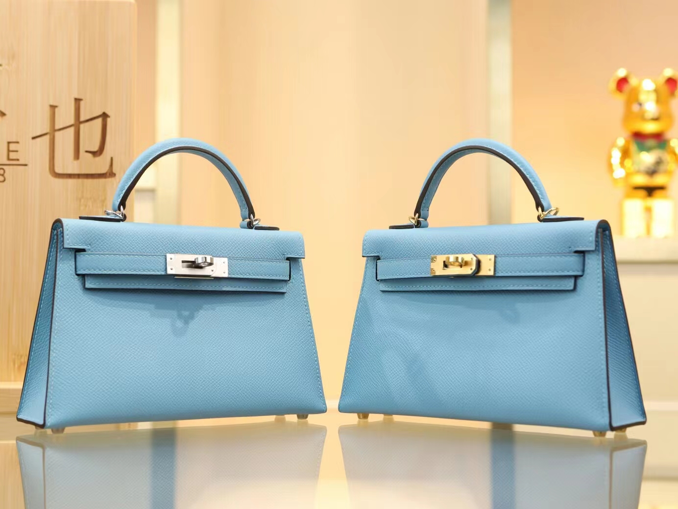 水也名品 Hermes爱马仕P3北方蓝Epsom皮Mini Kelly19CM迷你凯莉包二代