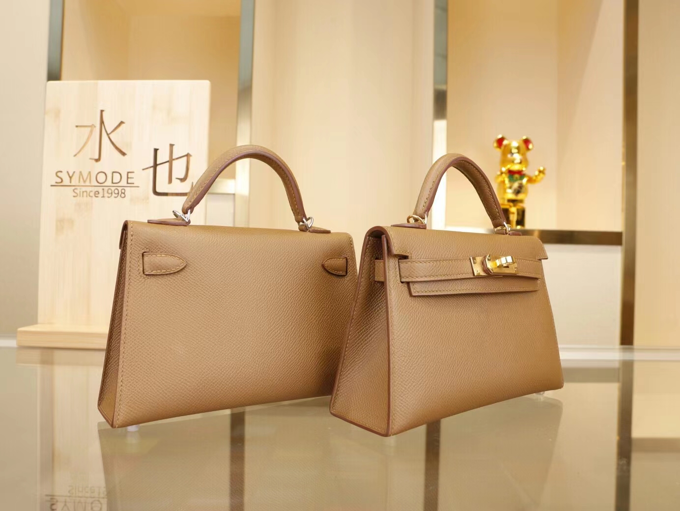 Hermes爱马仕3g栗子色Epsom牛皮二代迷你凯莉包mini kelly 2代 金银扣