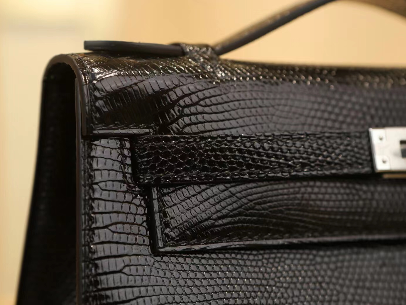 Hermes Mini Kelly Pochette1代 22cm 爱马仕黑色蜥蜴皮迷你凯莉包 银扣