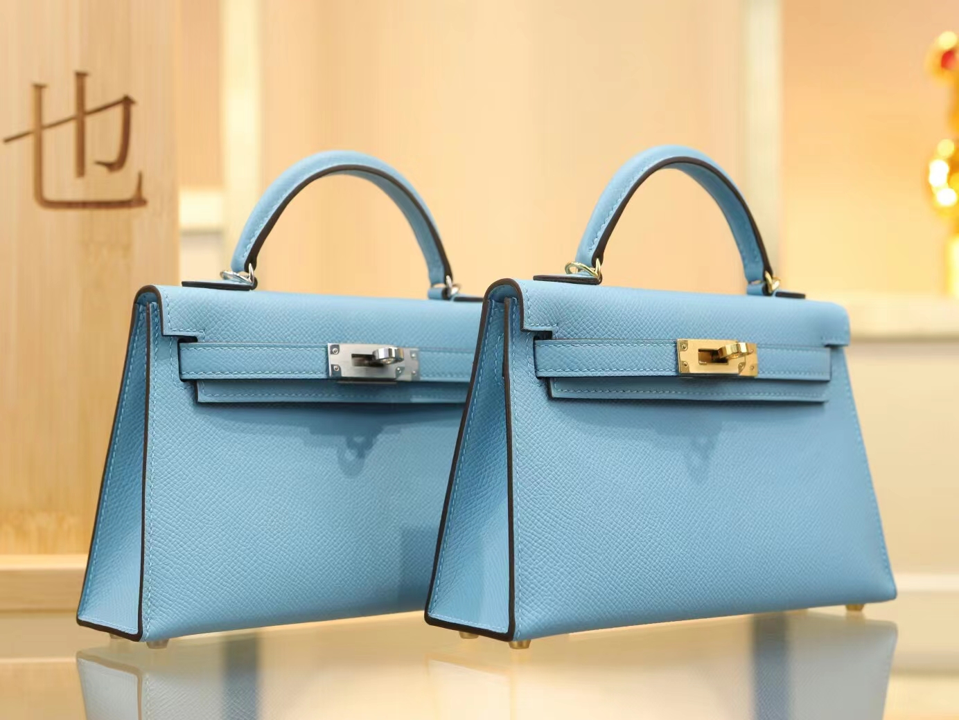 水也名品 Hermes爱马仕P3北方蓝Epsom皮Mini Kelly19CM迷你凯莉包二代