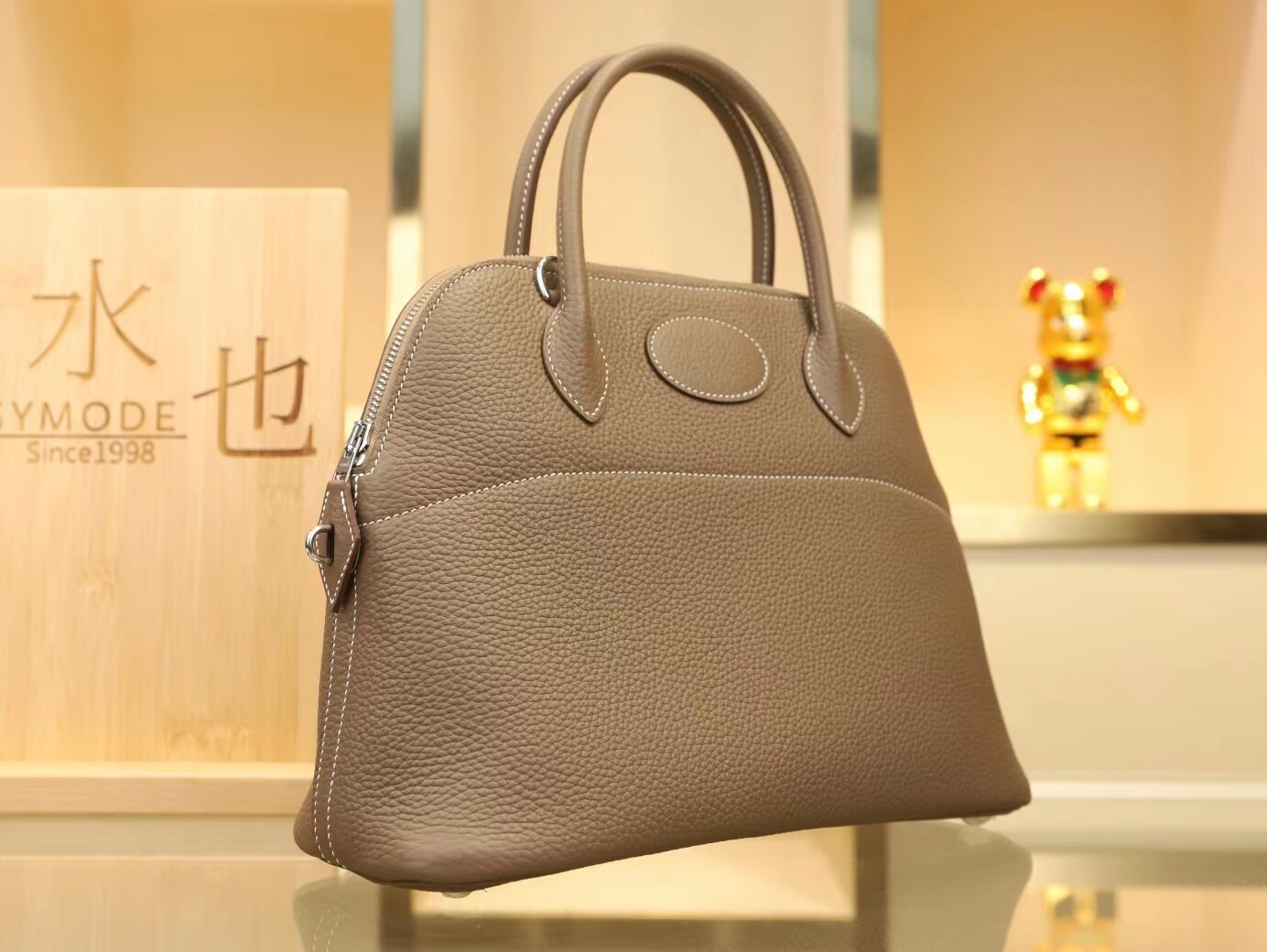 Hermes Bolide31CM 爱马仕大象灰TC牛皮保龄包手提女包 银扣