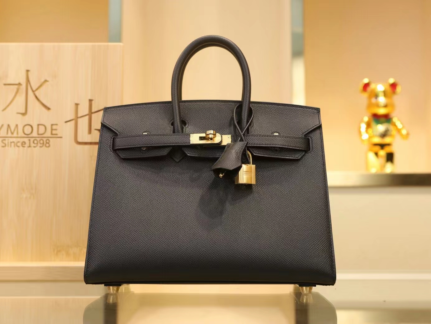 Hermes Birkin25CM 爱马仕89黑色Epsom掌纹牛皮铂金包 外缝
