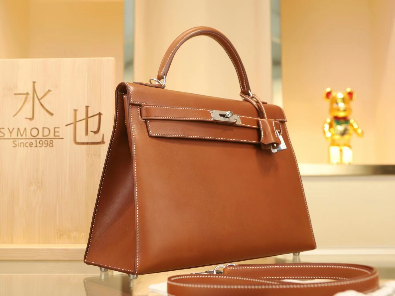 Hermes Kelly32CM 爱马仕CK34焦糖棕马鞍皮凯莉包手提女包 银扣