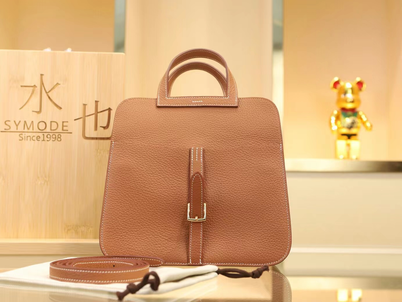 Hermes Halzan25CM 爱马仕金棕色TC牛皮手提单肩斜挎包 金扣