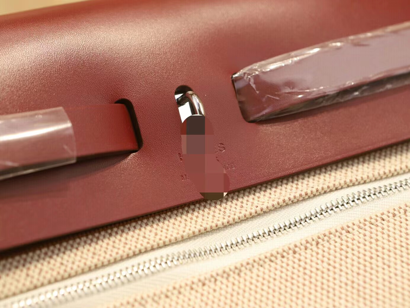 Hermes Herbag 31cm 爱马仕金棕拼酒红帆布拼牛皮手提女包 银扣