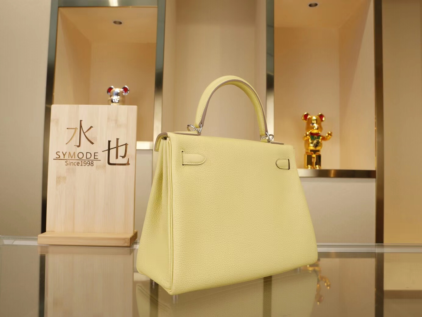 爱马仕凯莉包 Hermes Kelly28CM 1Z小鸡黄Togo牛皮 银扣