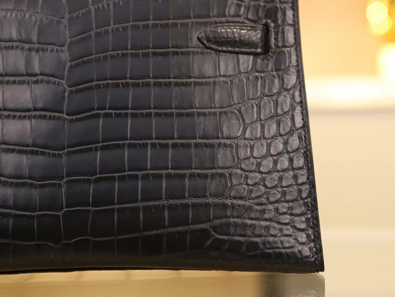 Hermes爱马仕黑色雾面鳄鱼皮迷你凯莉包Mini kelly pochette22CM 黑扣
