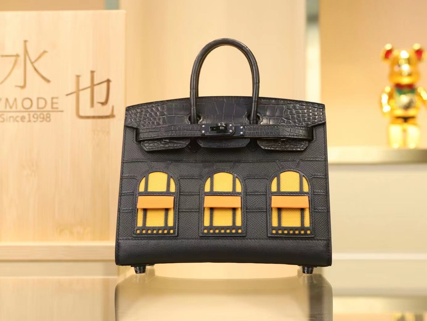Hermes Birkin20 Faubourg 爱马仕黑色雾面鳄鱼皮拼牛皮福宝包房子包