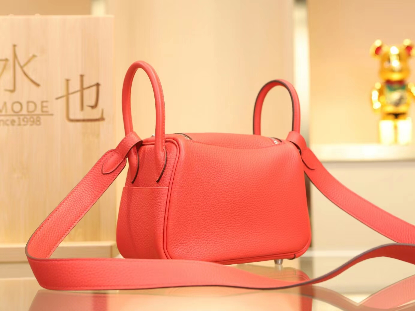 Hermes Mini Lindy19CM 爱马仕番茄红TC牛皮迷你琳迪包 银扣