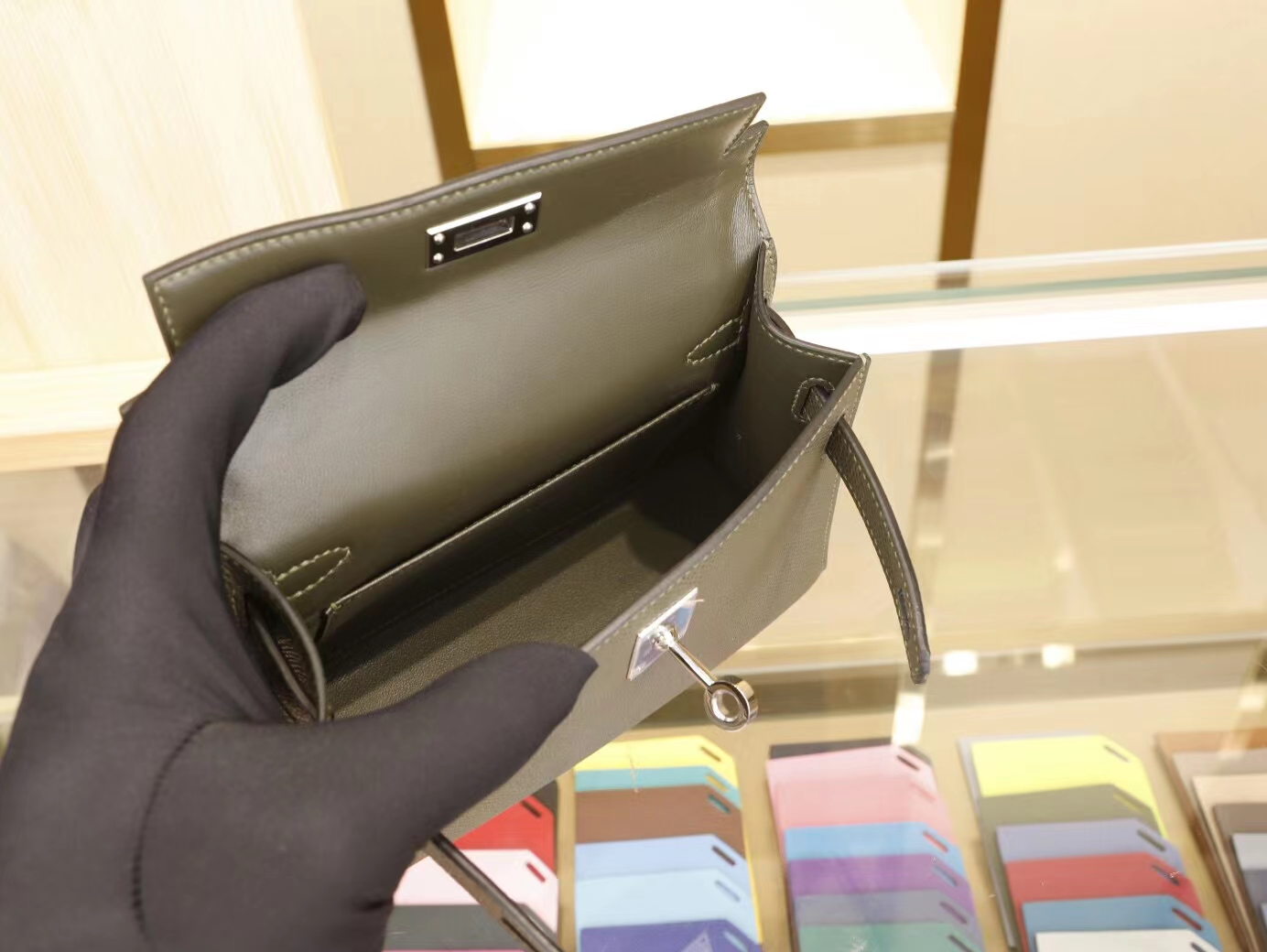 爱马仕二代迷你凯莉包 Hermes mini kelly 2代 V6丛林绿Epsom牛皮 银扣