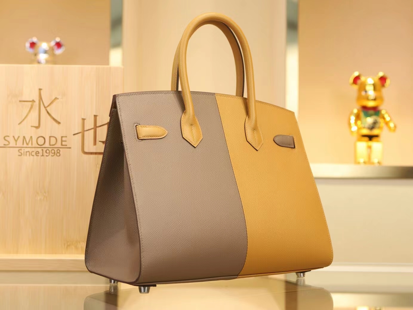 Hermes Birkin30CM Casaque对拼系列 爱马仕三拼色Epsom皮铂金包 银扣