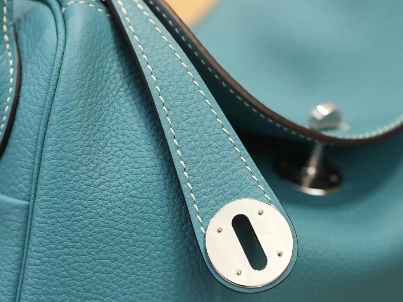 水也名品 Hermes Lindy26CM/30CM 爱马仕CC75牛仔蓝TC牛皮琳迪包 银扣