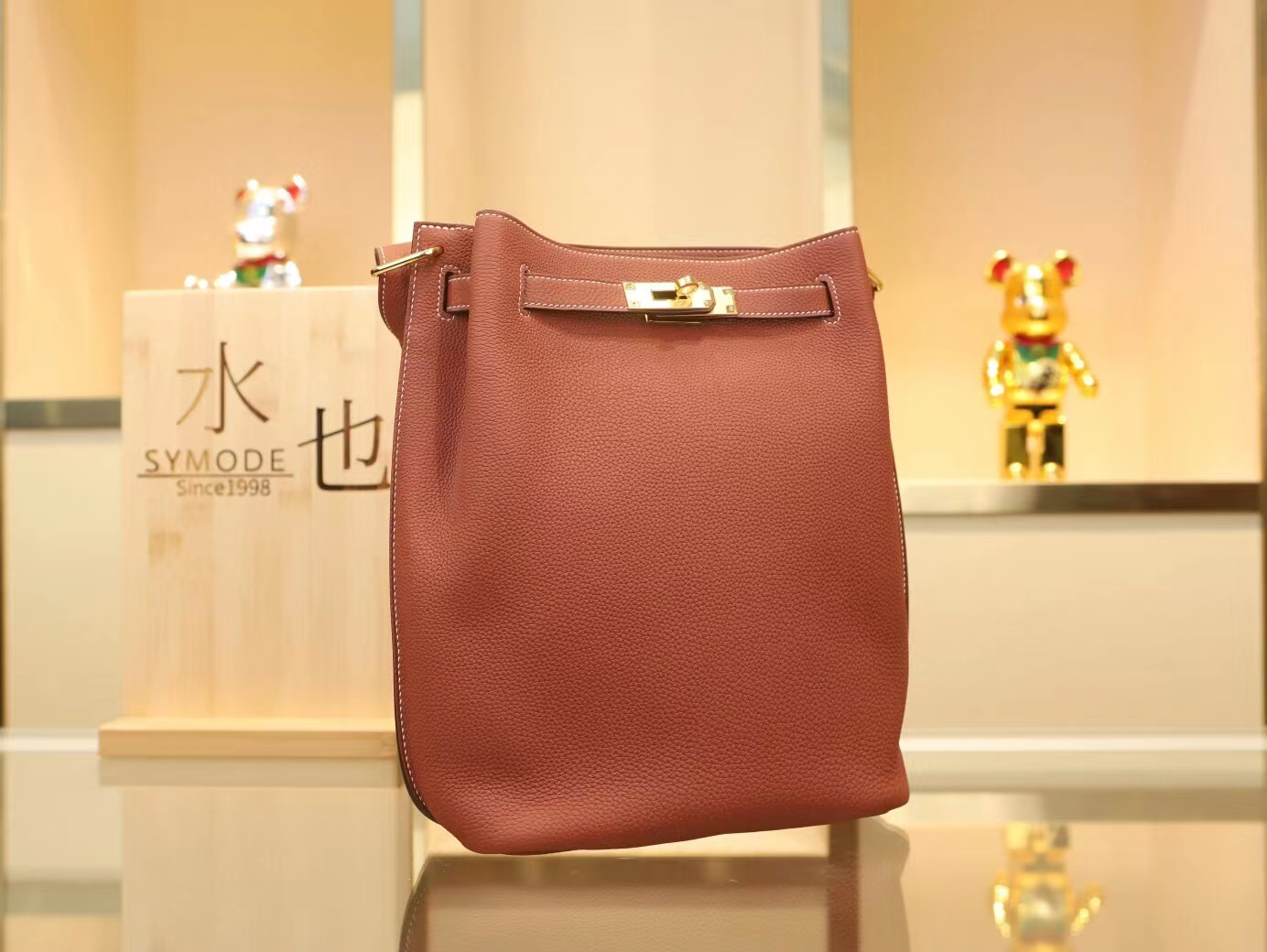 Hermes Sokelly22CM 爱马仕4E枫叶棕Togo荔枝纹牛皮单肩斜挎包 金扣