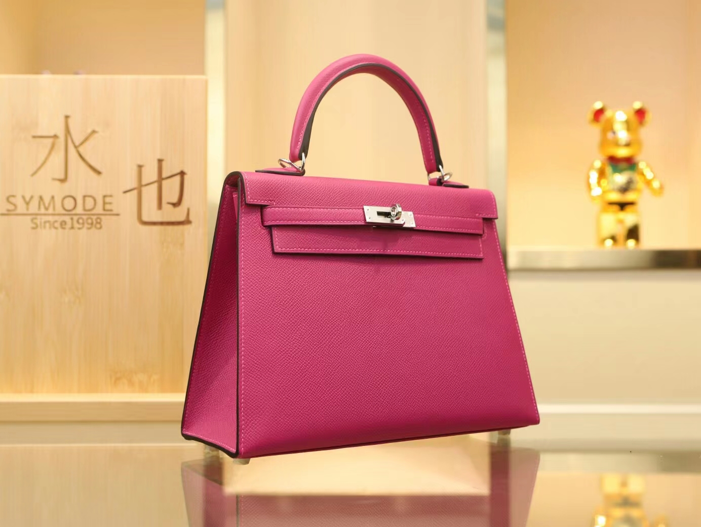 Symode爱马仕Hermes L3玫瑰紫Epsom手掌纹牛皮凯莉包Kelly 25CM 银扣