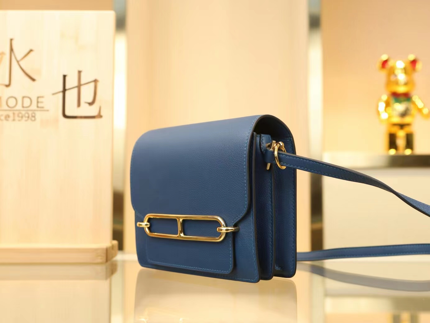 Hermes Roulis 18CM 爱马仕S4深邃蓝Evercolor皮猪鼻包斜挎女包