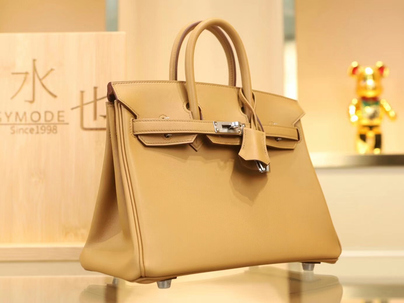 Hermes Birkin25CM 爱马仕4b饼干色Swift皮铂金包手提女包 银扣