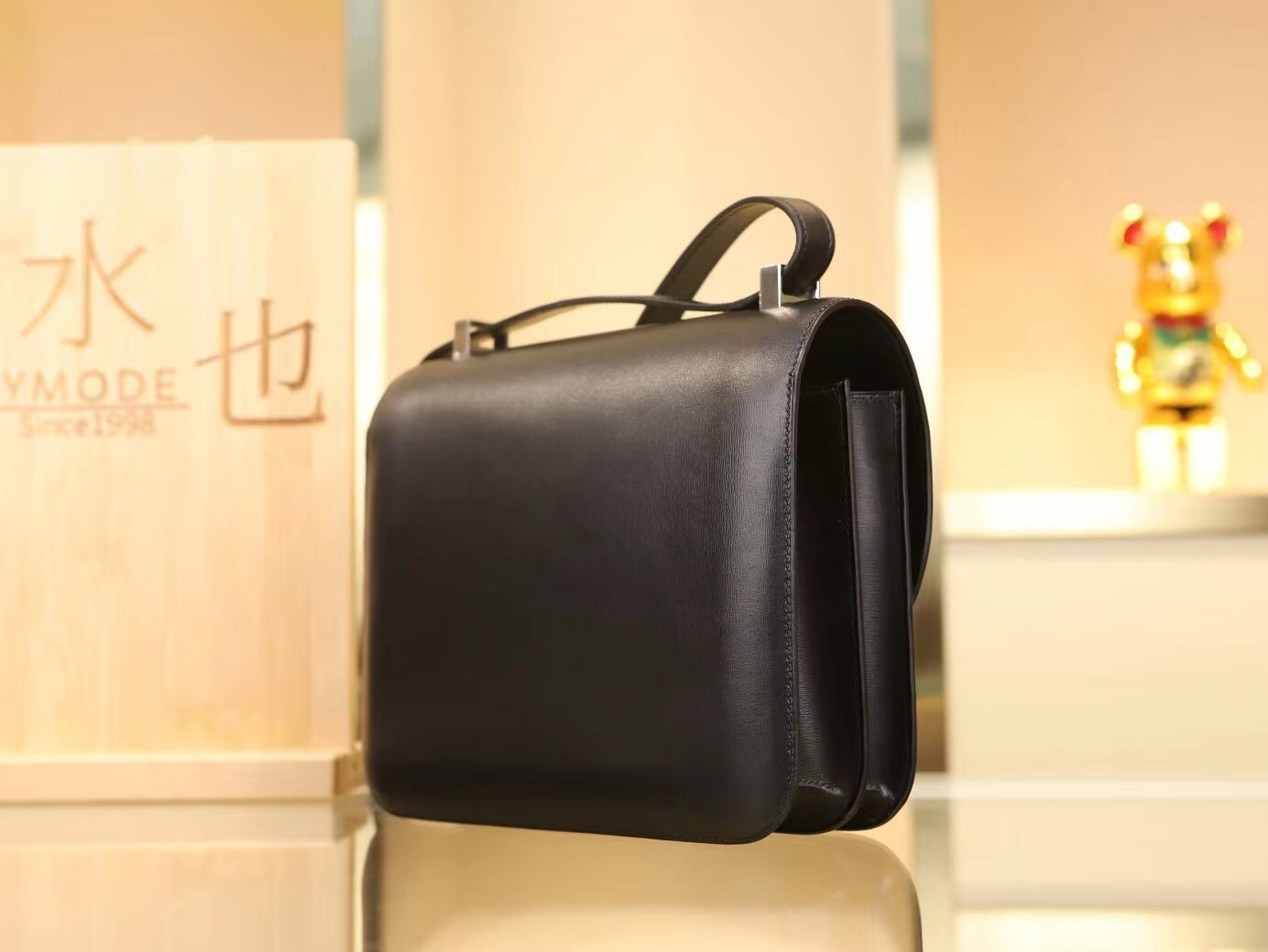 Hermes Constance24CM 爱马仕89黑色Box皮拼雪花蜥蜴扣康斯坦包