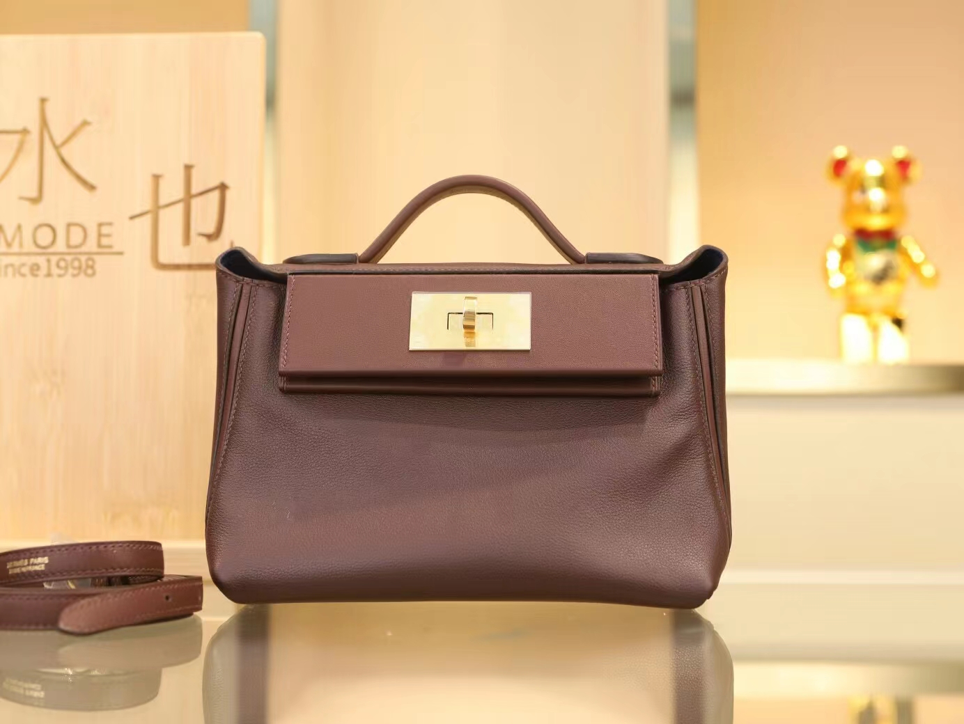 爱马仕新款女包 Hermes 0G马鞍红内拼宝石蓝Mini 2424手提单肩包