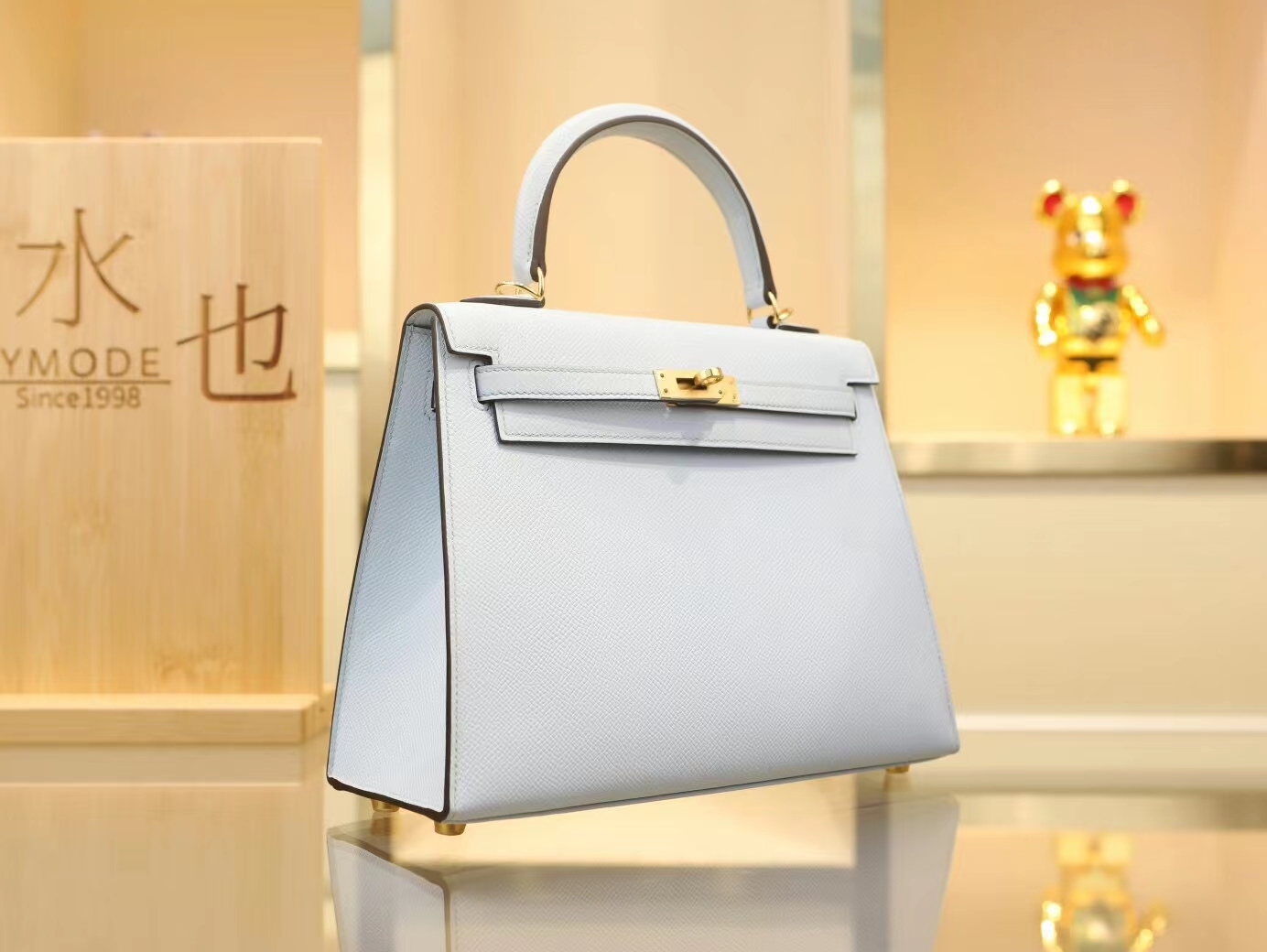 全手缝 爱马仕Hermes T0圣杯蓝 Blue Brume Epsom皮凯莉包Kelly 25CM