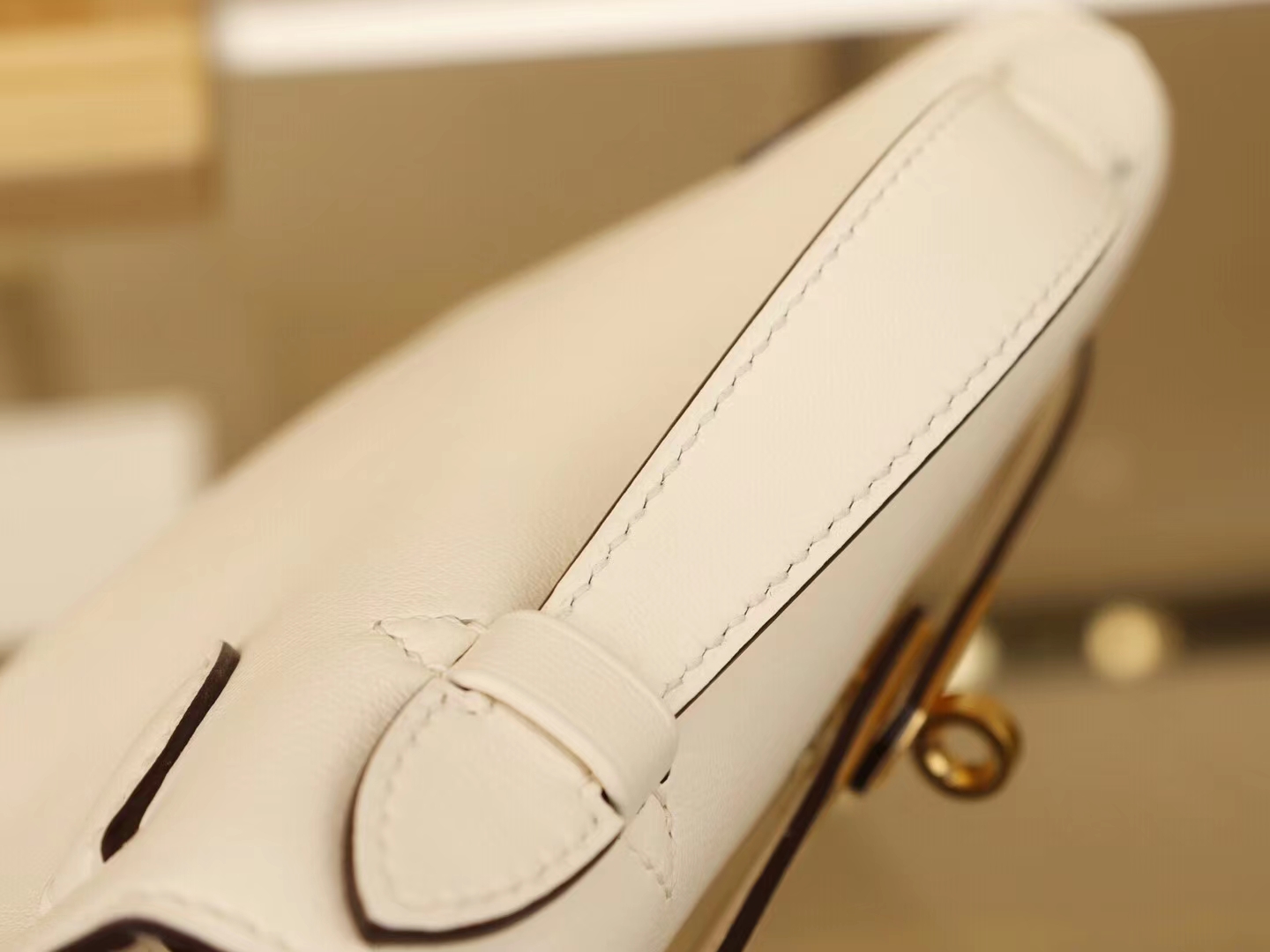 Hermes Mini Kelly 1代 爱马仕I2奶油白Nata Swift牛皮迷你凯莉包 金扣