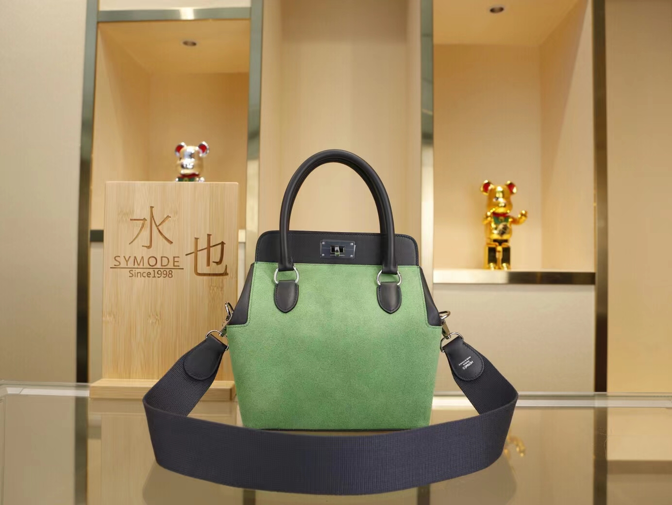 爱马仕包包定制 Hermes工具箱牛奶盒CC66青草绿s拼2Z午夜蓝Toolbox20CM
