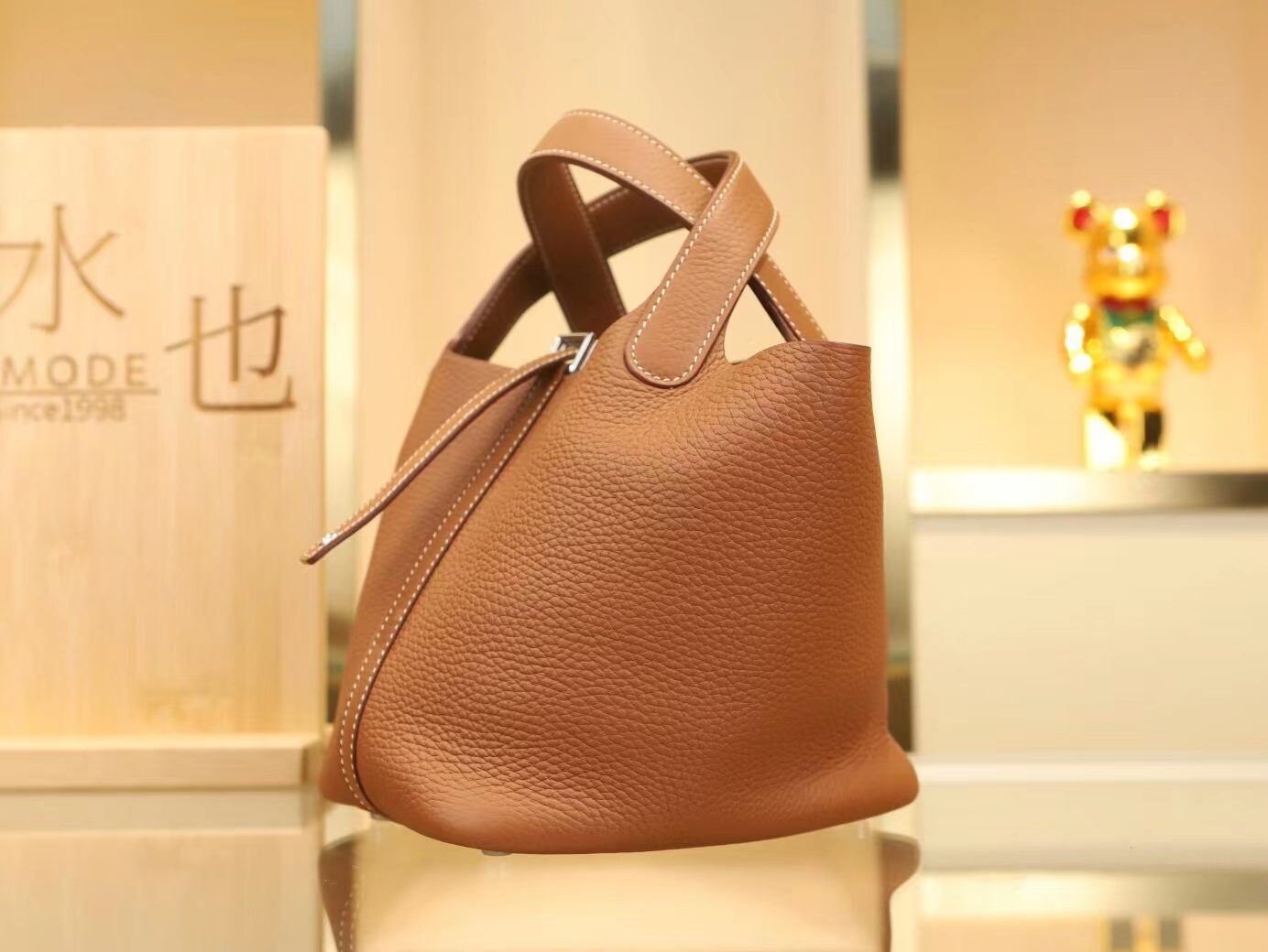 Hermes爱马仕CK37金棕色荔枝纹牛皮菜篮子包Picotin Lock18/22CM