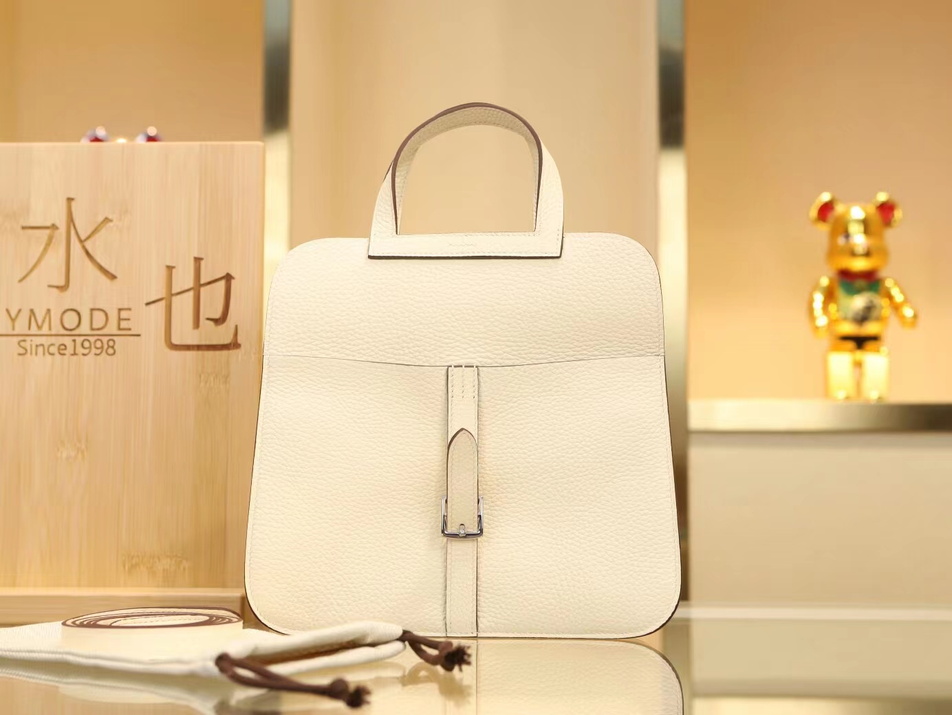 Hermes Halzan25CM 爱马仕I2奶油白内拼2S芝麻色TC牛皮手提单肩包