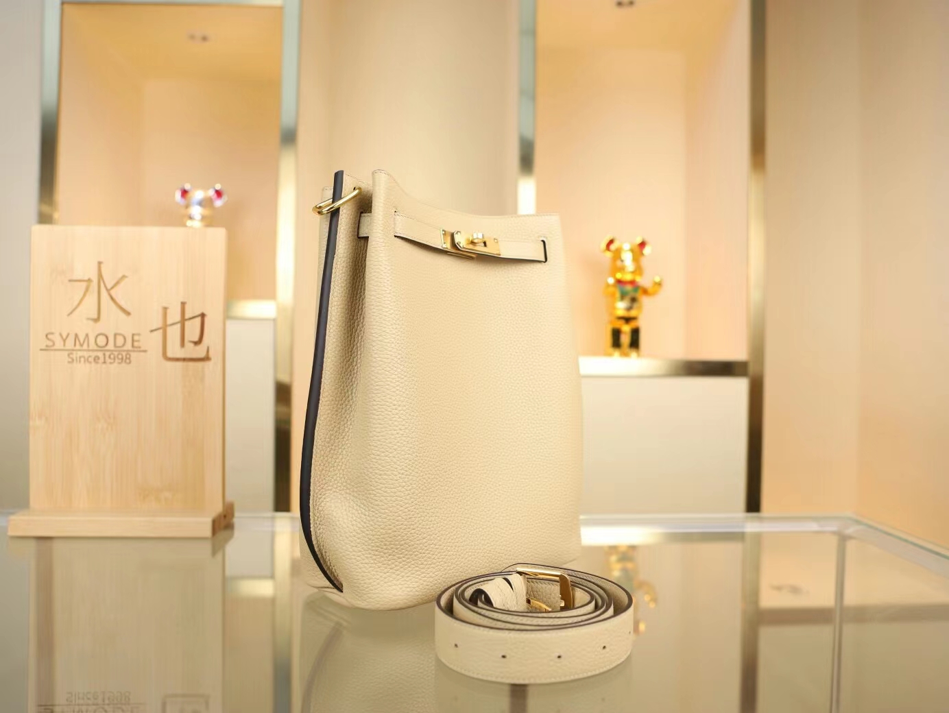 Hermes Sokelly22CM 爱马仕S2风衣灰TC牛皮单肩斜挎水桶包 金扣