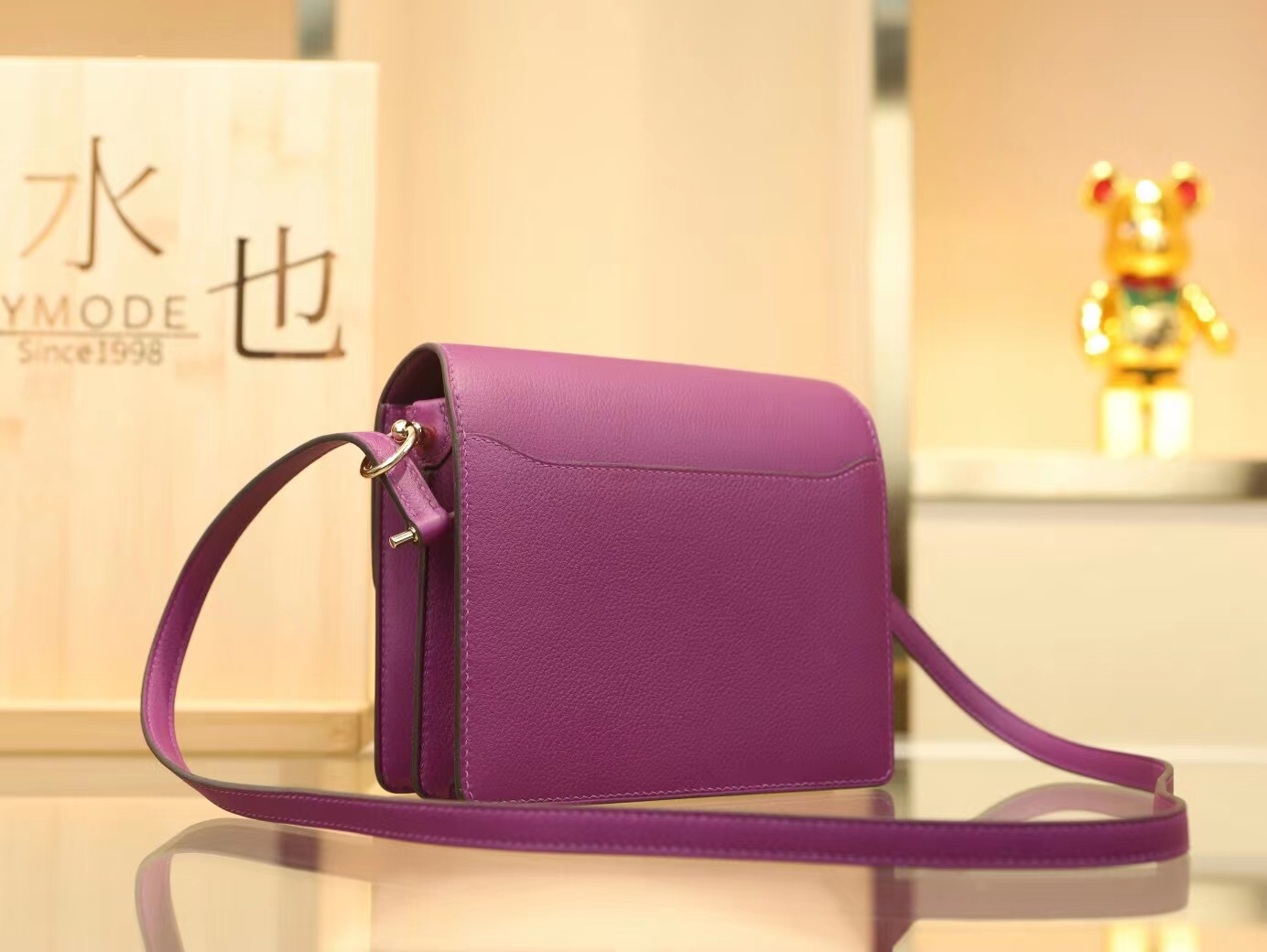 爱马仕女包定制 Hermes Roulis18CM P9海葵紫Evercolor皮猪鼻子包 金扣
